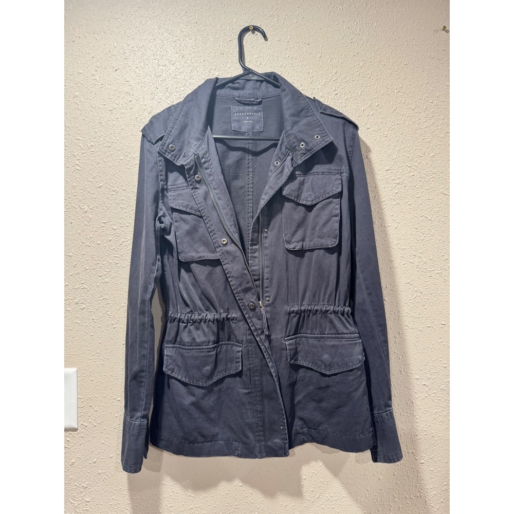 Aeropostale Womens‎ Military Utility Jacket Black Drawstring Waist Small